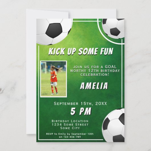 サッカーボールサッカースポーツ子供の誕生日 招待状 (正面)