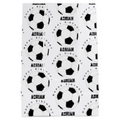 サッカーボールサッカーパーソナライズされたネーム誕生日 ミディアムペーパーバッグ (裏面)