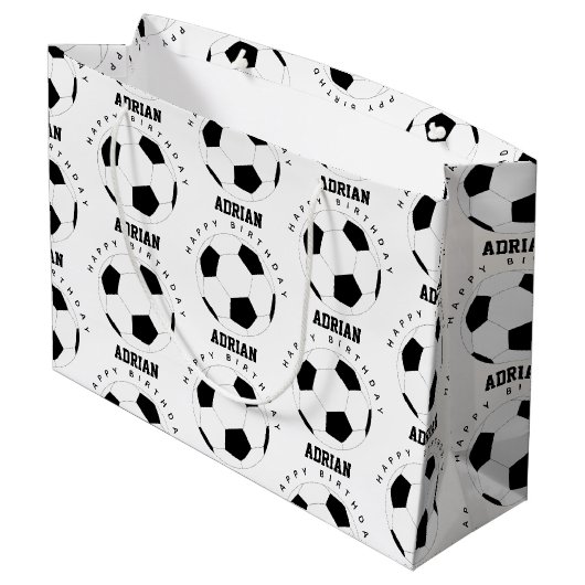 サッカーボールサッカーパーソナライズされたネーム誕生日 ラージペーパーバッグ (裏面アングル)