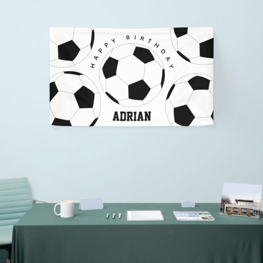 サッカーボールサッカーパーソナライズされたネーム誕生日 横断幕 (トレードショー)