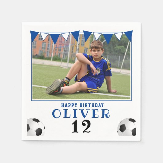 サッカーボールサッカーフォトスポーツ誕生日 スタンダードカクテルナプキン (正面)