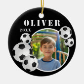 サッカーボールサッカーブラックスポーツ写真 セラミックオーナメント (正面)