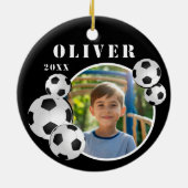 サッカーボールサッカーブラックスポーツ写真 セラミックオーナメント (裏面)