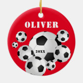 サッカーボールサッカーレッドスポーツキッズ セラミックオーナメント (裏面)