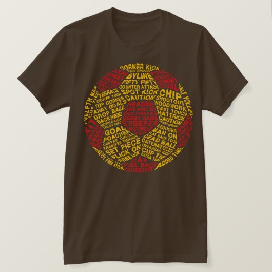 サッカーボールサッカーワードアートタイポグラフィ Tシャツ (デザイン正面)
