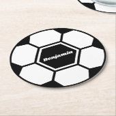 サッカーボールサッカー名前をカスタムするクラシック ラウンドペーパーコースター (アングル)
