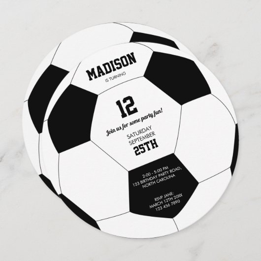 サッカーボールサッカー誕生日パーティーへの招待 招待状 (正面/裏面)