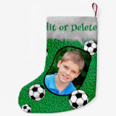 サッカーボールサッカー選手サッカーコーチ写真名 スモールクリスマスストッキング (裏面)