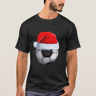 サッカーボールサンタハットクリスマスパジャマカッコいいスポーツ Tシャツ