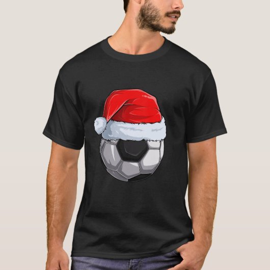 サッカーボールサンタハットクリスマスパジャマカッコいいスポーツ Tシャツ (正面)