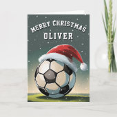 サッカーボールサンタハットメリークリスマス シーズンカード (正面)