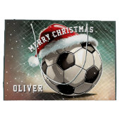 サッカーボールサンタハットメリークリスマス ラージペーパーバッグ (裏面)