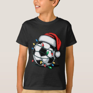 サッカーボールサンタ帽子クリスマスイルミネーションパジャマ Xmas Tシャツ