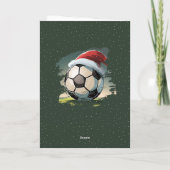 サッカーボールサンタ帽子供写真クリスマス カード (裏面)