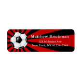 サッカーボールシール赤黒差出人住所ラベル ラベル (正面)