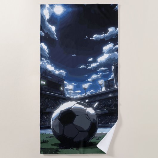 サッカーボールスタジアム夜景 ビーチタオル (正面)
