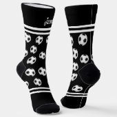 サッカーボールスポーツあなたの名前または黒を追加文字 ソックス (傾斜あり)