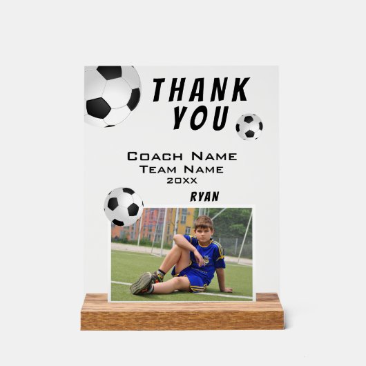 サッカーボールスポーツコーチ写真ありがとう アクリルサイン (正面)