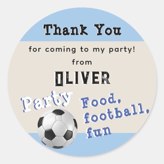 サッカーボールスポーツ誕生日パーティーブルー ラウンドシール (正面)