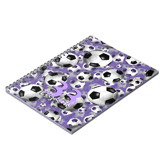 サッカーボールズ!女子サッカーパープルパーソナライズされた ノートブック (左側)