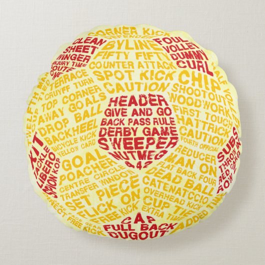 サッカーボールタイポグラフィカリグラム円枕 ラウンドクッション (正面)