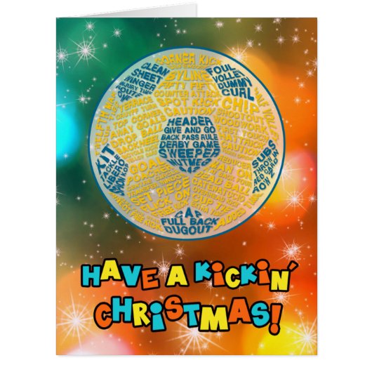 サッカーボールタイポグラフィブルークリスマスカード (正面)
