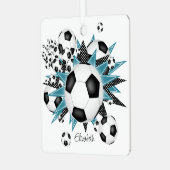 サッカーボールティール(緑がかった色)ブラックスターズガールズスポーツ メタルオーナメント (正面左)