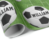 サッカーボールテーマ追加ネーム誕生日Giftwrap ラッピングペーパー (ロールコーナー)