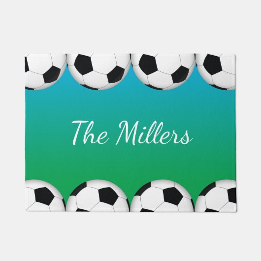 サッカーボールデザインで、苗字またはモノグラム ドアマット (正面)