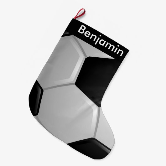 サッカーボールデザイン大クリスマスストッキング ラージクリスマスストッキング (正面 (吊り時))