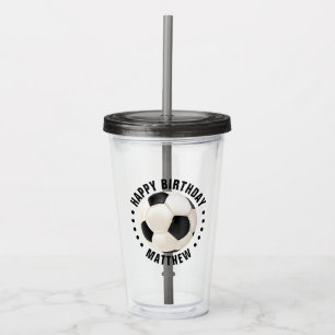 サッカーボールハッピーバースデー名 アクリルタンブラー