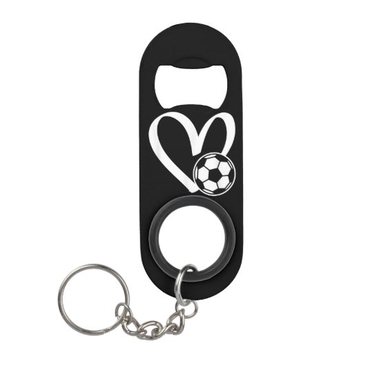 サッカーボールハート キーホルダー栓抜き (正面)