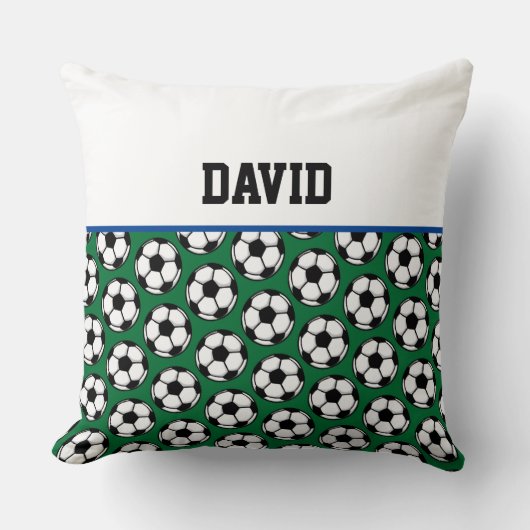 サッカーボールパターンプレーヤー名スポーツデコールキッズ クッション (正面)