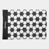 サッカーボールパターン白黒デザインパーソナライズ キッチンタオル (横)