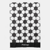 サッカーボールパターン白黒デザインパーソナライズ キッチンタオル (縦)