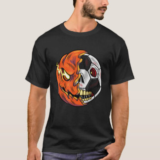 サッカーボールパンプキンスカルハロウィンサッカー選手 Tシャツ