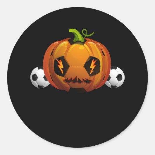 サッカーボールパンプキンハロウィーンのカボチャのちょうちんスカルハロウィン ラウンドシール (正面)