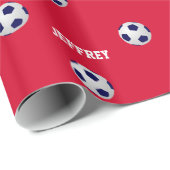 サッカーボールパーソナライズされた、名前、赤 ラッピングペーパー (ロールコーナー)