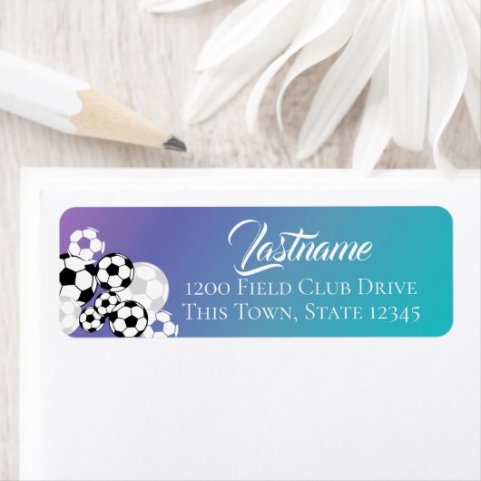 サッカーボールパープルティール(緑がかった色)とホワイト住所 シール (インサイチュ)
