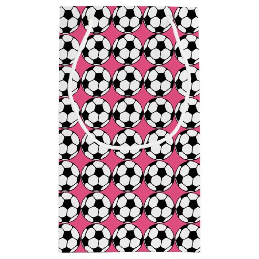 サッカーボールピンクガール誕生日パーティー スモールペーパーバッグ (裏面)