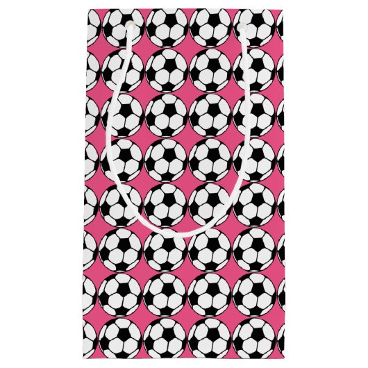 サッカーボールピンクガール誕生日パーティー スモールペーパーバッグ (正面)