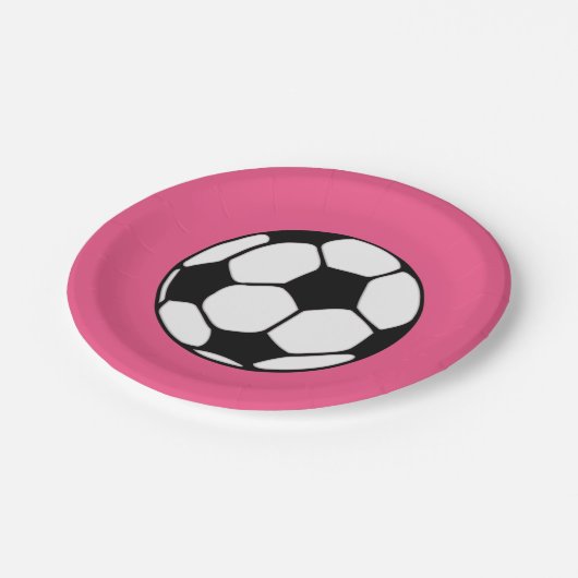 サッカーボールピンクガール誕生日パーティー ペーパープレート (アングル)
