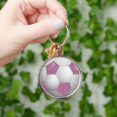 サッカーボールピンクグリッター効果 キーホルダー (手)