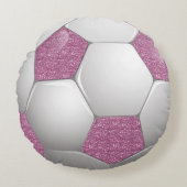サッカーボールピンクグリッター効果 ラウンドクッション (正面)