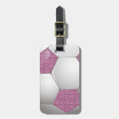 サッカーボールピンクグリッター効果 ラゲッジタグ (正面縦)