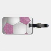 サッカーボールピンクグリッター効果 ラゲッジタグ (裏面横)