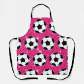サッカーボールピンクフロストグリッタースポーツプレーヤーホワイト エプロン (正面)