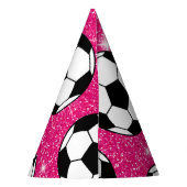 サッカーボールピンクフロストグリッタースポーツプレーヤーホワイト パーティーハット (裏面)