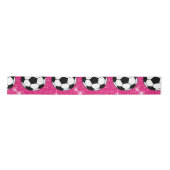 サッカーボールピンクフロストグリッタースポーツ選手，白 サテンリボン (正面)