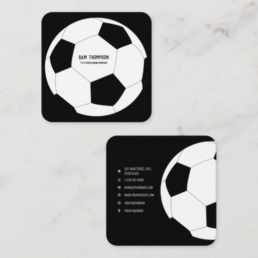 サッカーボールフットボールトレーナーソーシャルメディアのアイコン スクエア名刺 (正面/裏面)